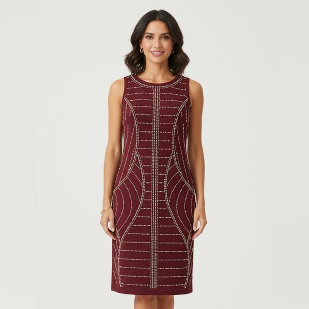 Leslie‎ Fay Cap Sleeve Pearl Embellished Pencil Dress